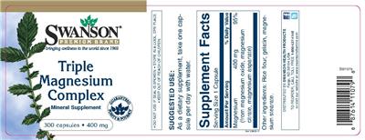 Photo of the Swanson Premium Brand Triple Magnesium Complex 400 mg label