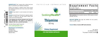 Photo of the Seeking Health Thiamine 50 mg label