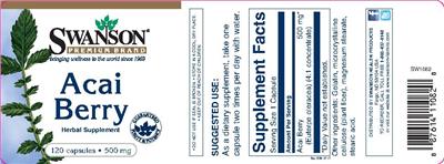 Photo of the Swanson Premium Brand Acai Berry 500 mg label