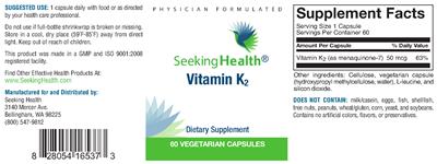 Photo of the Seeking Health Vitamin K2 label