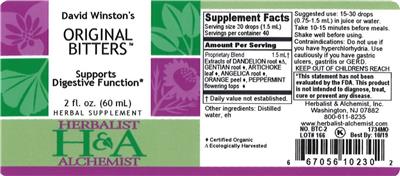 Photo of the Herbalist & Alchemist David Winston's Original Bitters label