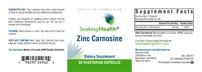 Photo of the Seeking Health Zinc Carnosine label