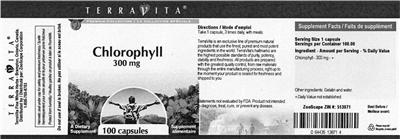 Photo of the TerraVita Chlorophyll 300 mg label
