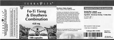 Photo of the TerraVita Fo-Ti Tieng & Eleuthero Combination 450 mg label