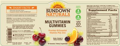 Photo of the Sundown Naturals Multivitamin Gummies label