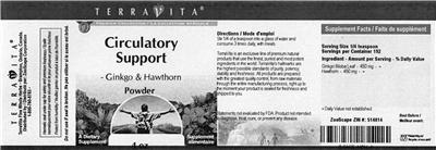 Photo of the TerraVita Circulatory Support - Ginkgo & Hawthorn Powder label