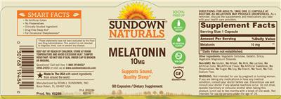 Photo of the Sundown Naturals Melatonin 10 mg label