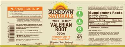 Photo of the Sundown Naturals Valerian Root 530 mg label