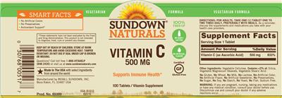 Photo of the Sundown Naturals Vitamin C 500 mg label
