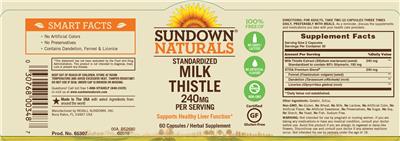 Photo of the Sundown Naturals Milk Thistle 240 mg label