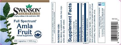 Photo of the Swanson Premium Brand Full Spectrum Amla Fruit 500 mg label