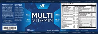 Photo of the BodyBuilding.com Foundation Series MultiVitamin label