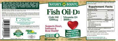 Photo of the Nature's Bounty Fish Oil + D3 label
