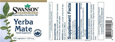 Photo of the Swanson Premium Brand Yerba Mate 125 mg label