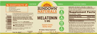 Photo of the Sundown Naturals Melatonin 5 mg label