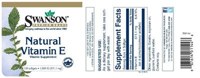 Photo of the Swanson Premium Brand Natural Vitamin E 1,000 IU (671.1 mg) label