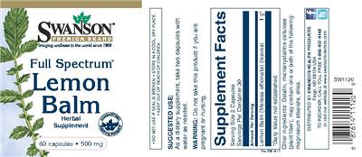 Photo of the Swanson Premium Brand Full Spectrum Lemon Balm 500 mg label