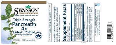Photo of the Swanson Premium Brand Triple-Strength Pancreatin 4x Enteric Coated label