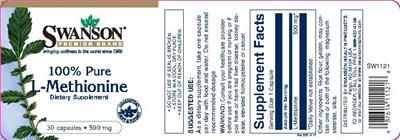 Photo of the Swanson Premium Brand 100% Pure L-Methionine 500 mg label