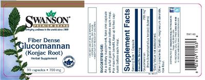 Photo of the Swanson Premium Brand Fiber Dense Glucomannan (Konjac Root) 700 mg label