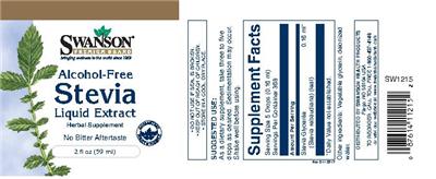 Photo of the Swanson Premium Brand Stevia Liquid Extract Alcohol-Free label