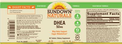 Photo of the Sundown Naturals DHEA 50 mg label