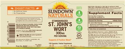 Photo of the Sundown Naturals Standardized St. John's Wort 300 mg label