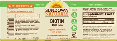 Photo of the Sundown Naturals Biotin 1000 mcg label