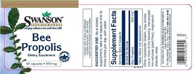 Photo of the Swanson Premium Brand Bee Propolis 550 mg label