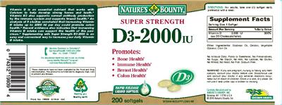 Photo of the Nature's Bounty Super Strength D3-2000 IU label