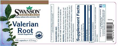 Photo of the Swanson Premium Brand Valerian Root 475 mg label