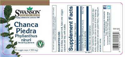 Photo of the Swanson Premium Brand Chanca Piedra Phyllanthus niruri 500 mg label