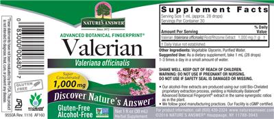 Photo of the Nature's Answer Valerian 1,000 mg Alcohol-Free label