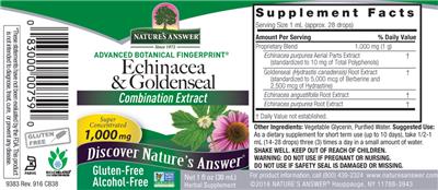Photo of the Nature's Answer Echinacea & Goldenseal 1,000 mg Alcohol-Free label
