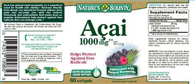 Photo of the Nature's Bounty Acai 1000 mg label