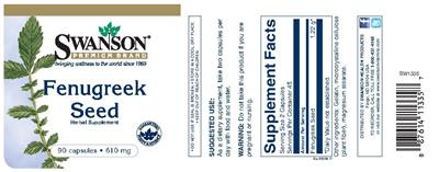 Photo of the Swanson Premium Brand Fenugreek Seed 610 mg label