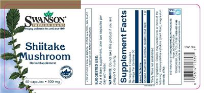 Photo of the Swanson Premium Brand Shiitake Mushroom 500 mg label