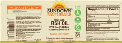 Photo of the Sundown Naturals Odor-Less Fish Oil 1290 mg label