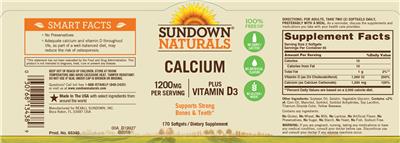 Photo of the Sundown Naturals Calcium 1200 mg Plus Vitamin D3 label