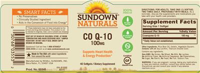 Photo of the Sundown Naturals CO Q-10 100 mg label