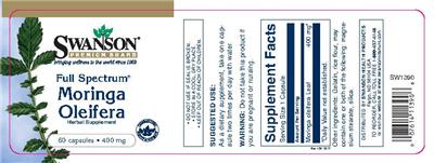 Photo of the Swanson Premium Brand Full Spectrum Moringa Oleifera 400 mg label