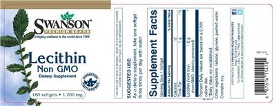 Photo of the Swanson Premium Brand Lecithin Non GMO 1,200 mg label