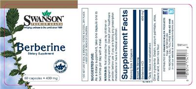 Photo of the Swanson Premium Brand Berberine 400 mg label