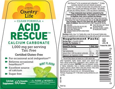 Photo of the Country Life Acid Rescue Mint Flavor label