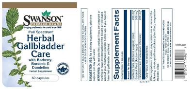 Photo of the Swanson Premium Brand Full Spectrum Herbal Gallbladder Care label