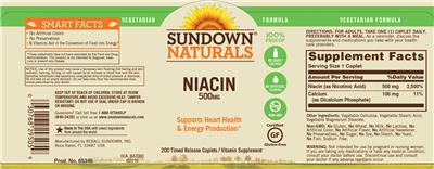 Photo of the Sundown Naturals Niacin 500 mg label