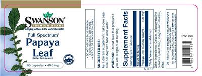 Photo of the Swanson Premium Brand Full Spectrum Papaya Leaf 400 mg label