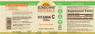 Photo of the Sundown Naturals Vitamin C 1000 mg label