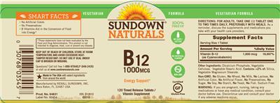 Photo of the Sundown Naturals B12 1000 mcg label
