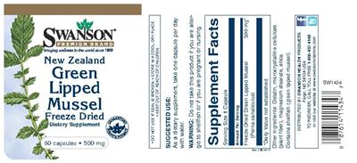 Photo of the Swanson Premium Brand New Zealand Green Lipped Mussel 500 mg label